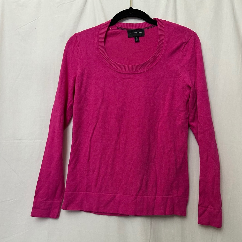 Investments Womens Pink‎ Scoop Neck Long Sleeve Pullover Sweater Size Small